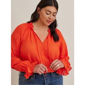 Torrid NWT Orange Stripe Gauze Lace-Up Peasant Top